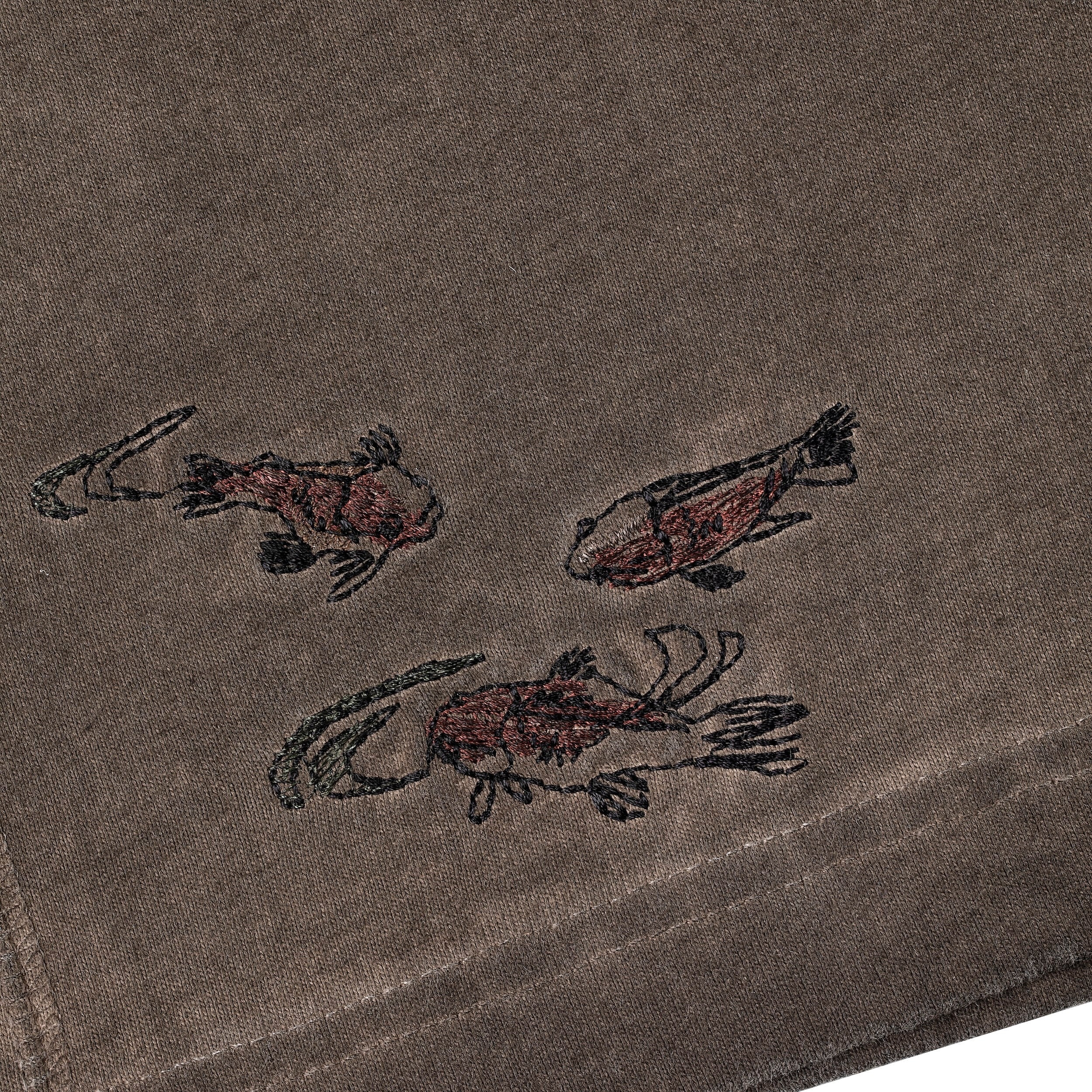 "lotus" T shirt oil washed brown