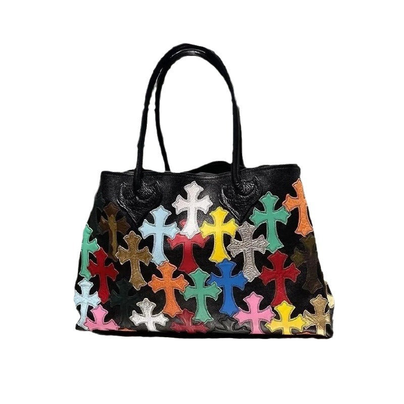 Chrome Heart Leather Bag Cross Colored Shopping Bag